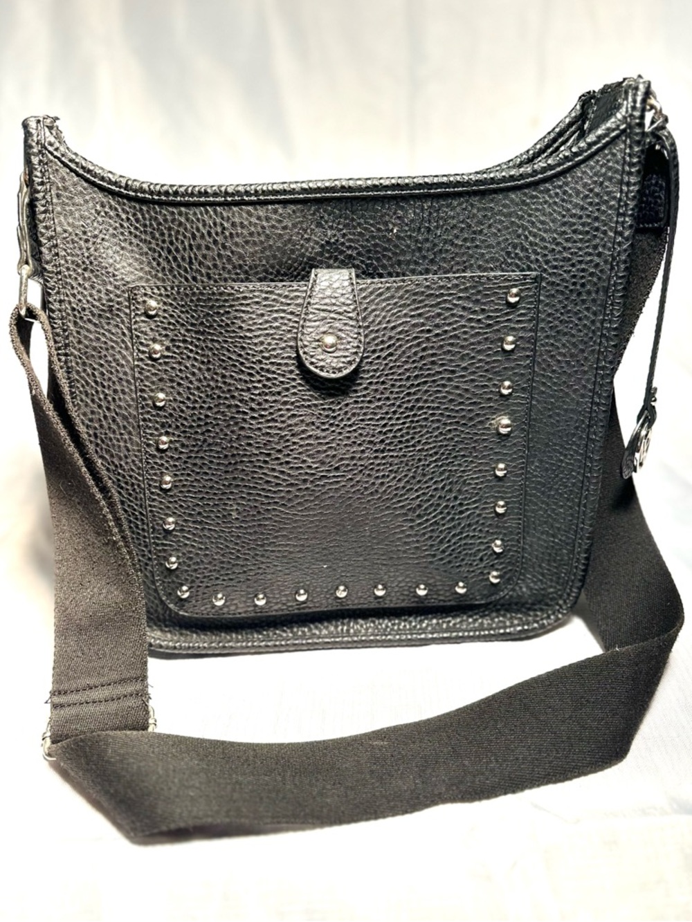 Black Crossbody Bag - Studded Front Pocket